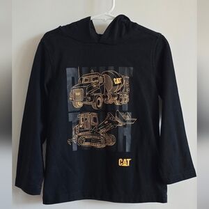 CAT Kids Black Longsleeve W Hood with Construction Graphics